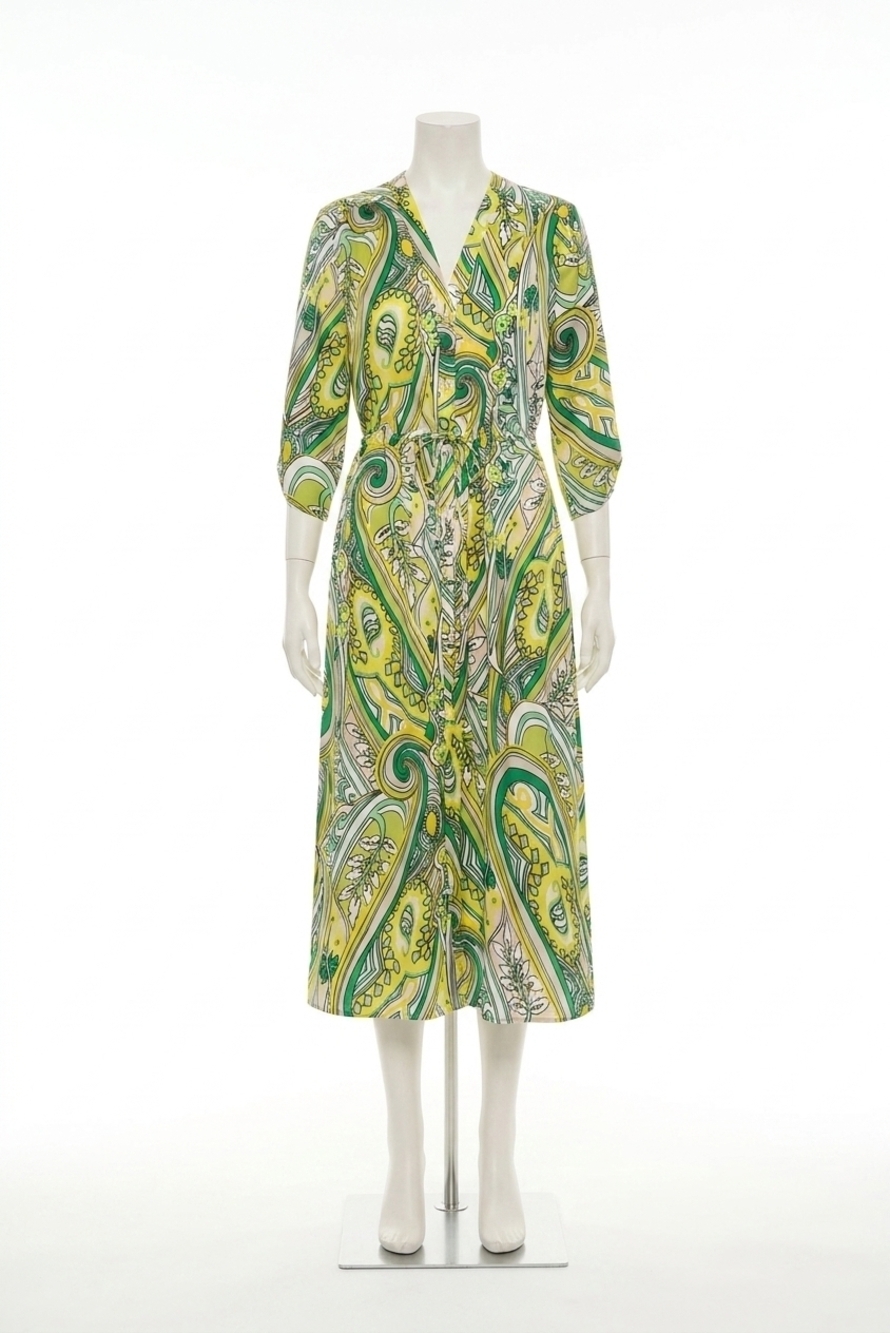 NEW JOSEPH RIBKOFF paisley print waist tie satin midi shirt dress